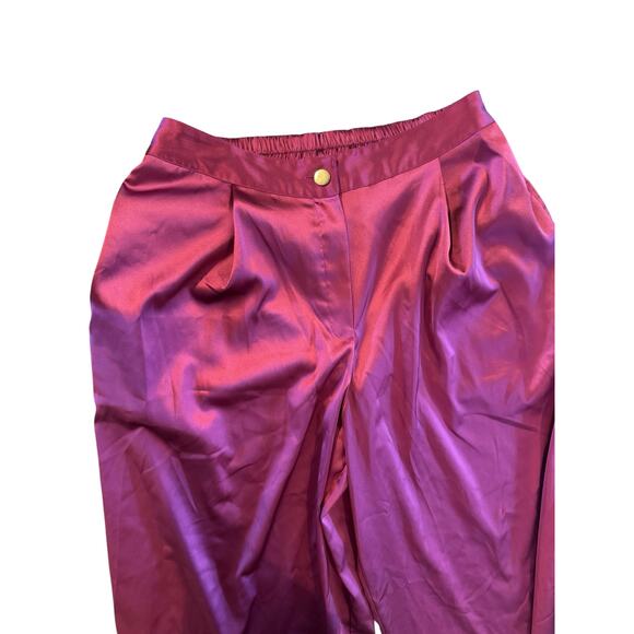 Tenickab The Drop Wide Leg Satin Pants Magenta Pink Medium High Waist Palazzo - Picture 5 of 9